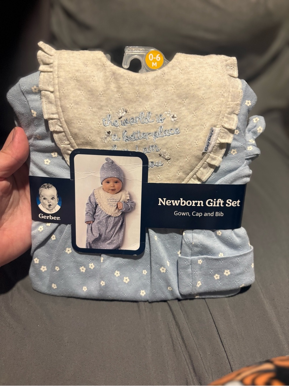 Gerber Blue Floral Gown, Cap & Cream Bib Newborn Gift Set